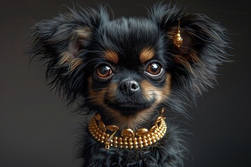 Dwarf Japanese Chin Dog with Gold Jewelry: High-Detail Trending HQ Digital Drawing