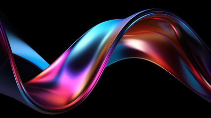Abstract 3d chrome liquid holographic fluid wave background on black background