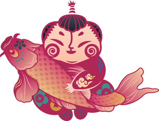 Lunar year kid holding fish
