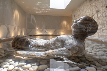 Hyper Detailed Waterpark Serenity: Figure in Softly Illuminated Unique Environment
