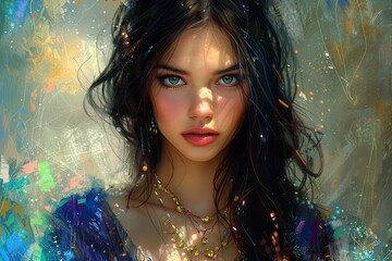 Vivid Bohemian Beauty: Intricate Digital Painting with Ambient Lighting