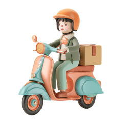 Delivery Scooter with Cardboard Box and Helmet

