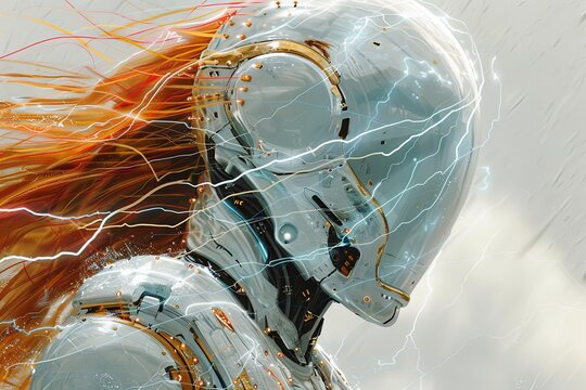 Stunning Icy Cyberborg: Lightning-Wired Redhead and Golden Girl