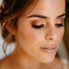 Mujer con los ojos cerrados luciendo un maquillaje especial para boda