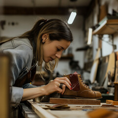 Mujer fabricando calzado