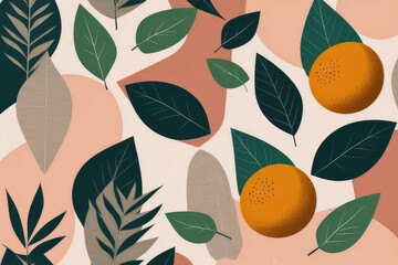 Abstract patterns and ornament with fruits shapes in modern style.