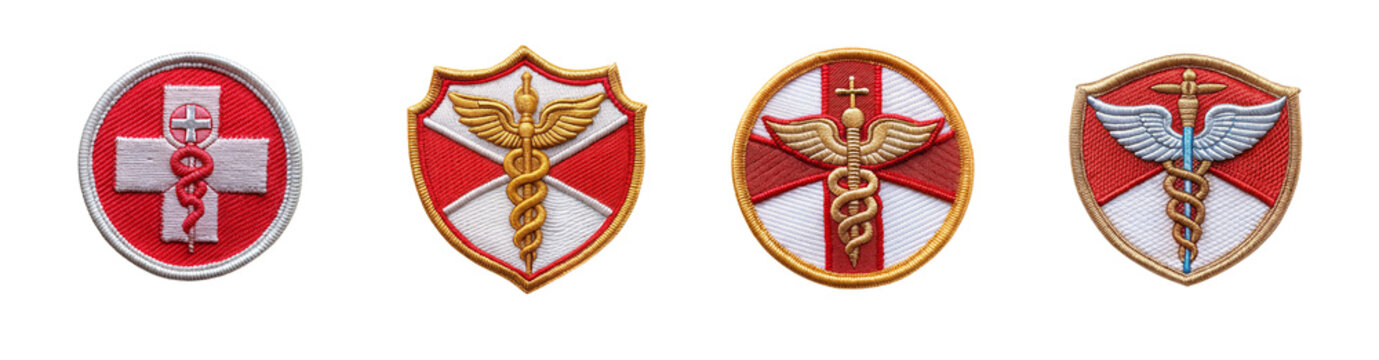 medical embroidered patch badge isolated on transparent background, element remove background, element for design