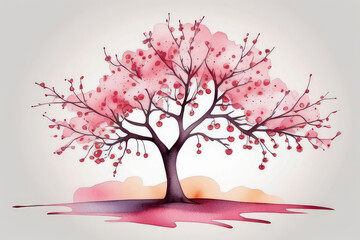 Fototapeta premium Tree colorful blossom foliage in varying shades, representing season spring, isolated on white background in watercolor style.