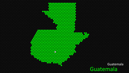 Fototapeta premium A map of Guatemala, with a dark background and the country's outline in the shape of a colored hexagon, centered around the capital. A simple sketch of the country