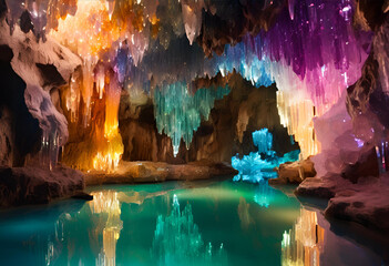 blue and yellow cave