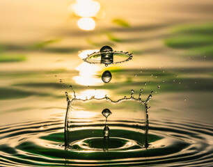 水滴が水面に落ちて発生している水飛沫。王冠のような飛沫。