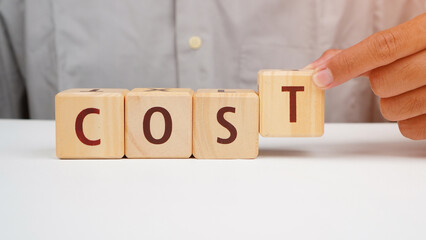 Cost financial concept on wooden blocks isolated transparent