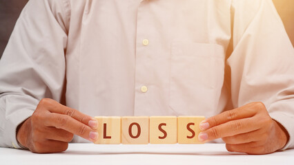Loss financial concept on wooden blocks isolated transparent