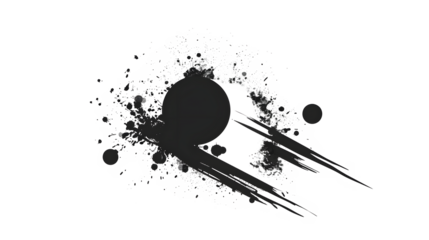 vector logo of an ink splatter forming the shape of two planets on white and transparent background, with a simple yet elegant design using black and grey colors without shadows,