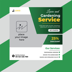Lawn and gardening maintenance social media post banner template