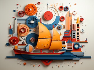 Cultural festival flat design top view maritime theme 3D render Complementary Color Scheme