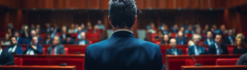 Politician delivering an oral argument on national television, defending a new law