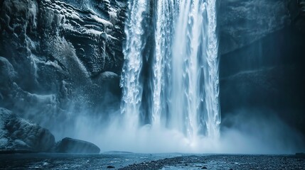 This is a photo of a waterfall in Iceland. The water is falling from a height of 60 meters and the...