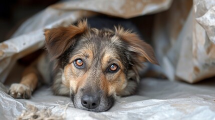 Sad street dog with a gaunt appearance and sorrowful eyes, evoking a strong sense of compassion and need for rescue