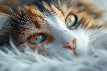 Sickly stray calico cat with matted fur and glassy eyes, conveying a deep need for care and compassion in an urban setting