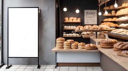  Blank advertising mockup board for advertisement at the bakery shop. 