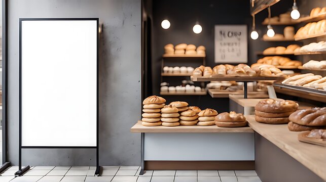  Blank advertising mockup board for advertisement at the bakery shop. 