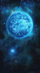 Fototapeta premium A stunning portrayal of a blue supergiant star, radiating intensely against a backdrop of a densely populated star field and nebula.