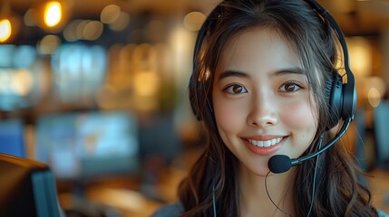 Smiling Female Call Center Agent in Office