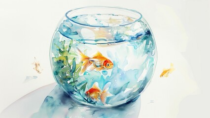 water color glass fish bowl containing tropical fish