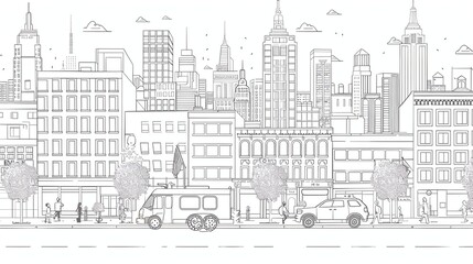 Fototapeta premium The city is a bustling place, full of life and energy. The buildings are tall and imposing, and the streets are crowded with people and vehicles.