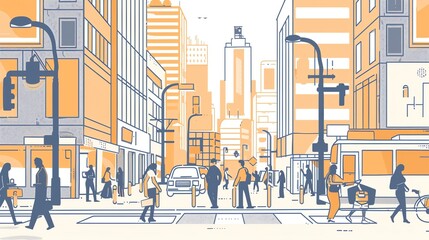 Obraz premium A minimalist line art illustration of a bustling city