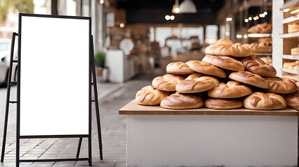  Blank advertising mockup board for advertisement at the bakery shop.  - Powered by Adobe