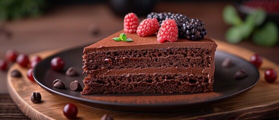 Decadent Chocolate Layer Cake with Berries