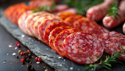 Sliced Assorted Cured Meats on Slate Board