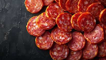 Delicious Assorted Salami Slices on Dark Background