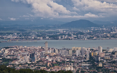 View of Georgetown and Seberang Prai, separated by the Penang Strait.