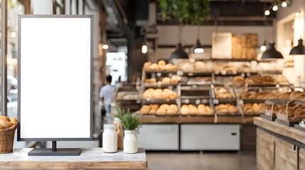  Blank advertising mockup board for advertisement at the bakery shop. 