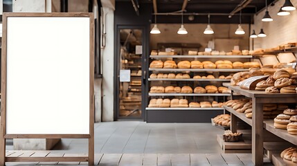  Blank advertising mockup board for advertisement at the bakery shop. 