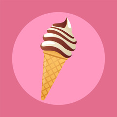 Chocolate and vanilla ice cream in a cone