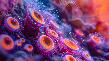 Fototapeta premium High magnification image of microscopic life, enhanced with a beautifully strange and colorful citythemed background