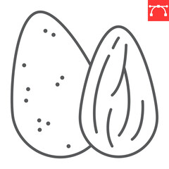 Almond line icon, nuts and organic, almond nut vector icon, vector graphics, editable stroke outline sign, eps 10.