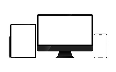 Realistic mockups of devices isolated on white background. Vector set of phone, tablet and computer Empty screen mock-up.