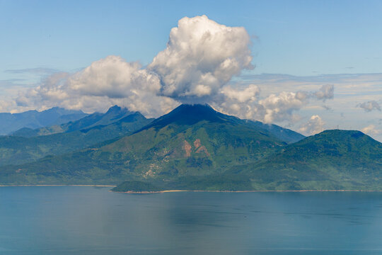 Distant view of clouds above a mountain at Da Nang in Vietnam