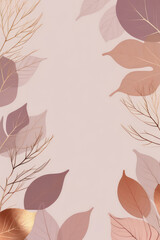 Botanical abstract banner design, poster and wallpaper fall leaves in muted mauve, dusty rose, and soft terracotta colors.