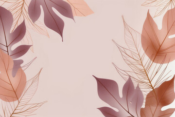 Fototapeta premium Artistic background with leaves wallpaper for banner design, and poster fall leaves in muted mauve, dusty rose, and soft terracotta colors.