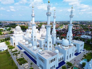 Aerial view of Masjid Raya Syeikh Zayed in Solo, Central Java, Indonesia. This mosque is a...