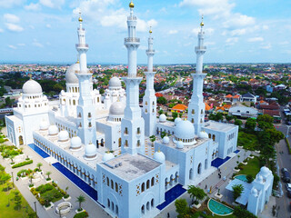 Aerial view of Masjid Raya Syeikh Zayed in Solo, Central Java, Indonesia. This mosque is a...