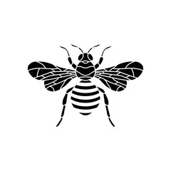 Honey Bee Icon. Black Bee On White Background. Vector Silhouette. Graphic illustration of insect silhouette vector drawing for honey products, package, design.