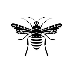 Honey Bee Icon. Black Bee On White Background. Vector Silhouette. Graphic illustration of insect silhouette vector drawing for honey products, package, design.