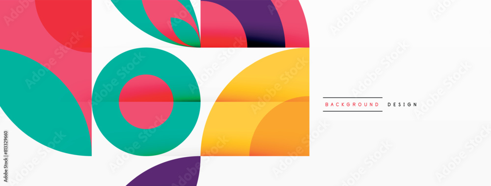 Aufkleber Vibrant geometric pattern with colorful circles and squares in electric blue and magenta on a white background. Symmetrical design with a mix of tints and shades